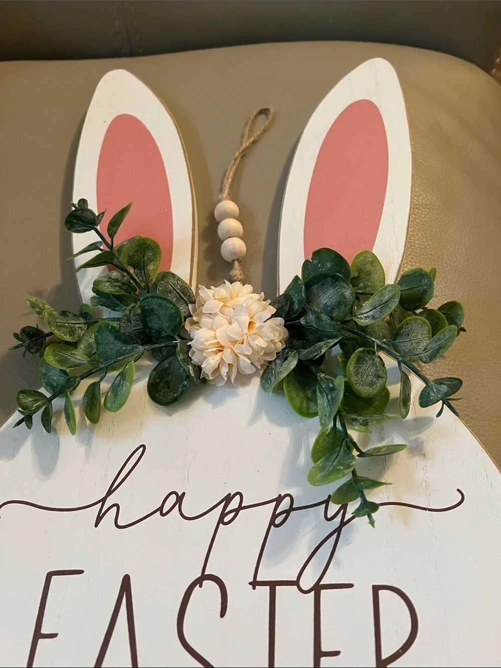 Happy Easter Bunny Wall Decor - White and Pink